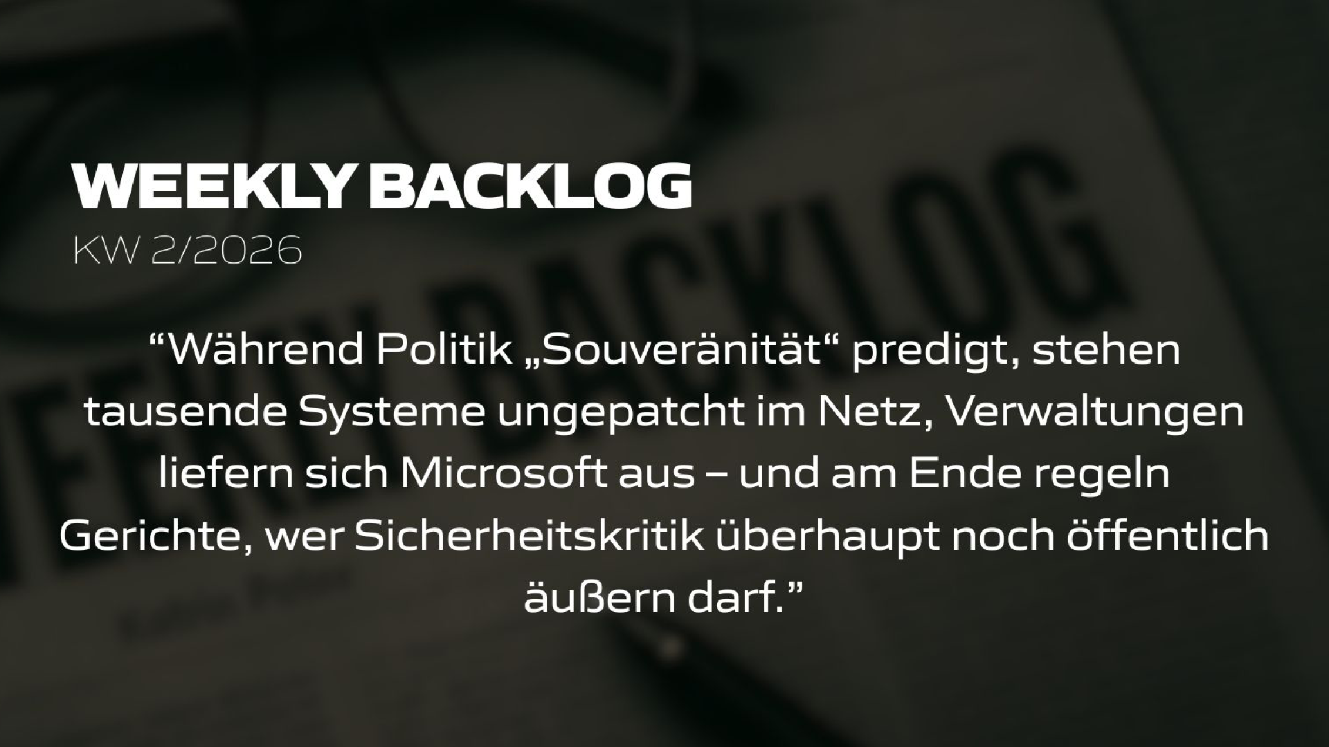 Weekly Backlog KW 2/2026