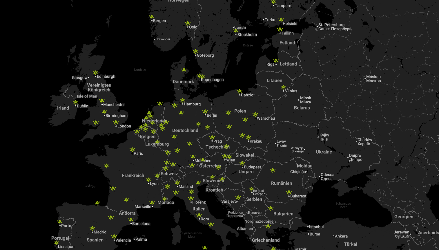 Simulierte Karte der ayedo Compute Cloud Partner-PoPs in Europa - 100+ Standorte