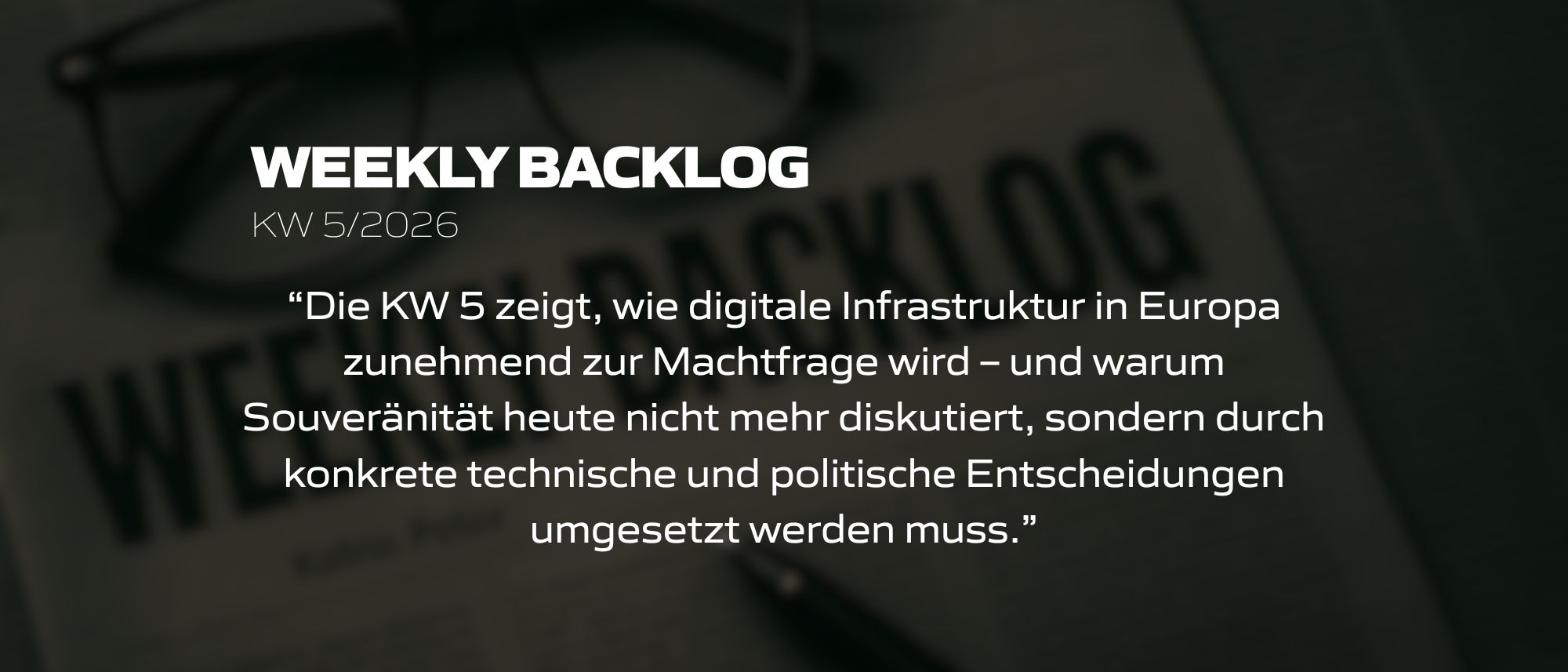 Weekly Backlog KW 5/2026