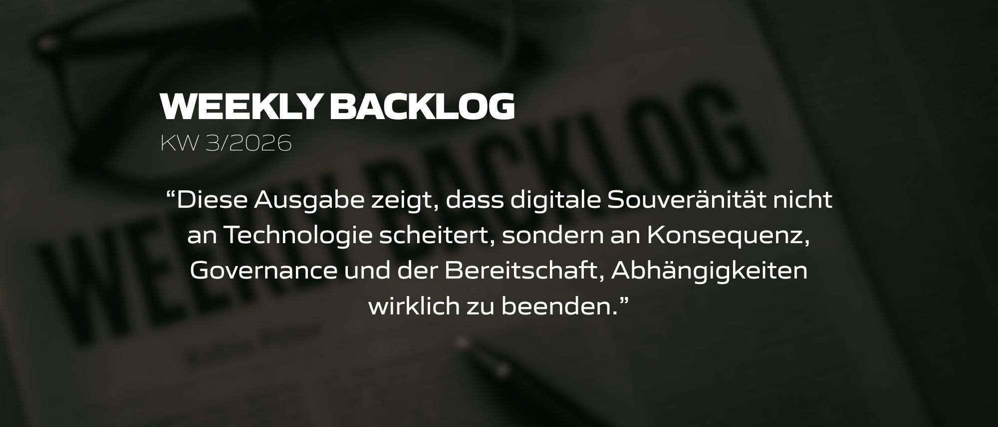Weekly Backlog KW 3/2026