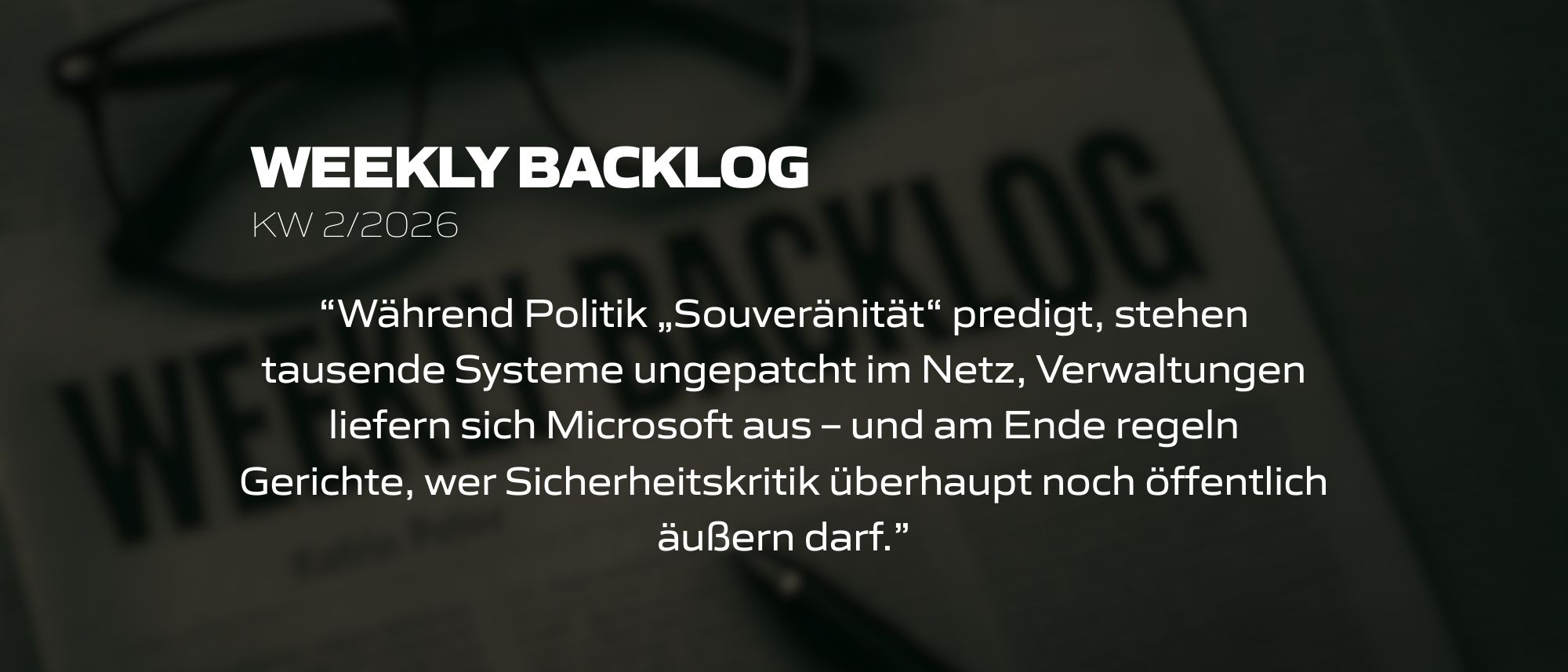 Weekly Backlog KW 2/2026